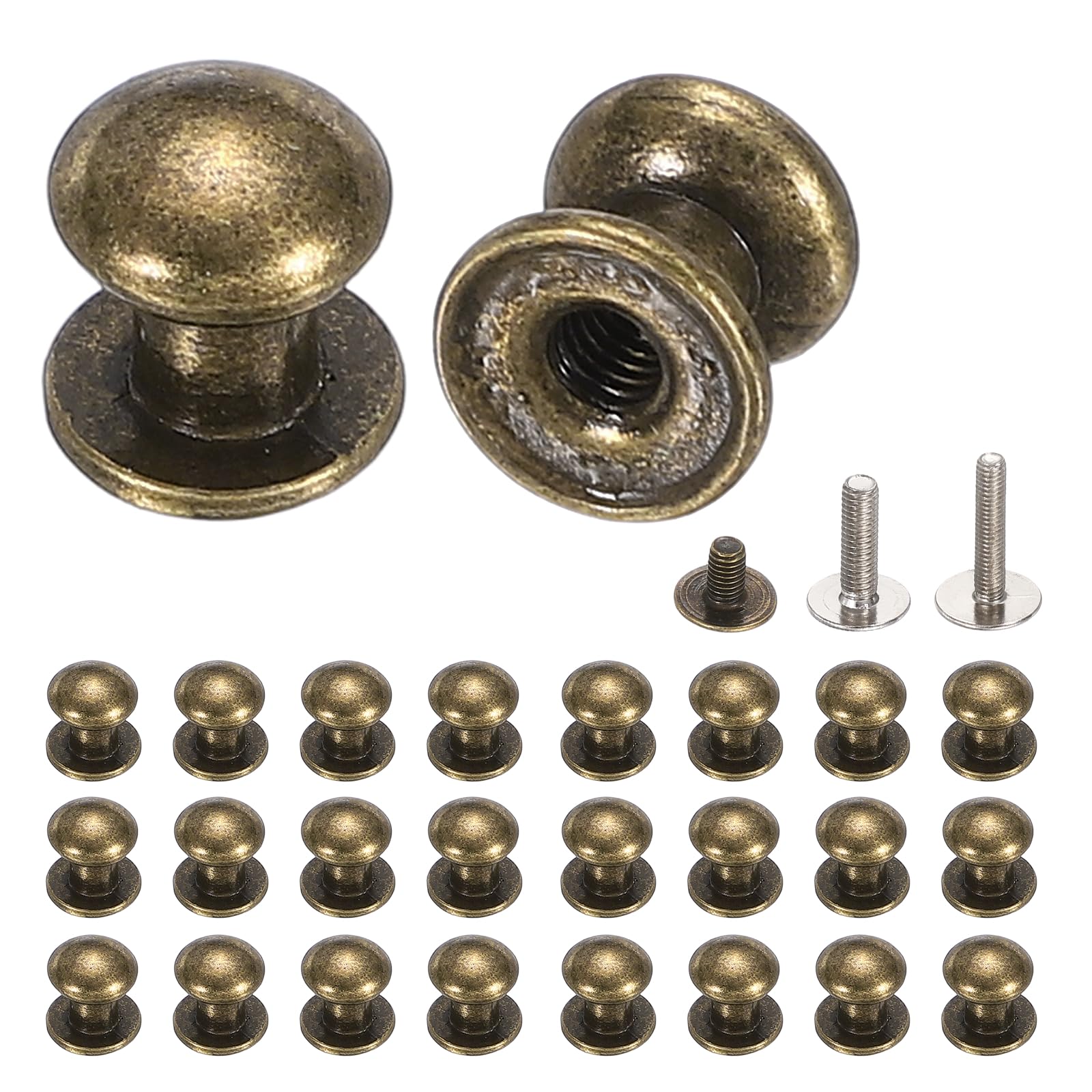 sourcing map 26Pcs Mini Drawer Pulls, 8x8mm Vintage Small Knobs for Jewelry Box, Round Metal Cabinet Knobs Handles Pulls with Screws for Dresser Closet Jewelry Box Gift Cases, Bronze