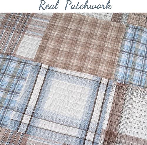 Vista 41 de Cozy Line Home Fashions Daniel Denim - Juego de ropa de cama reversible de algodón a cuadros azules Retazos verdes,Patchwork azul,Patchwork