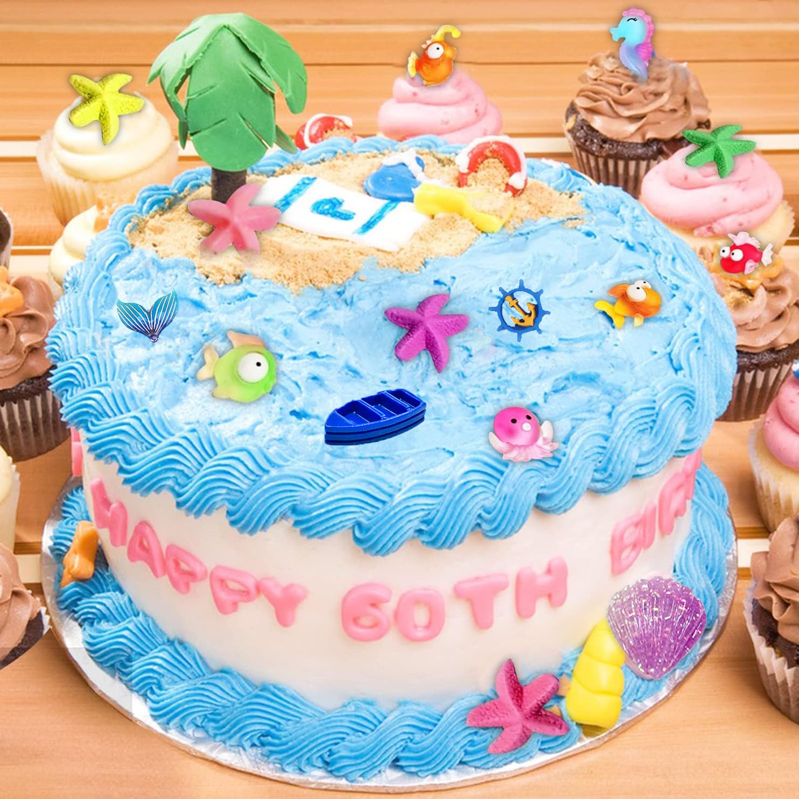 Meerestier-Tortendeko Set – 25 Teile Mit Delfin, Hai & Fischen, Für Kuchen & Muffins, Kindergeburtstag