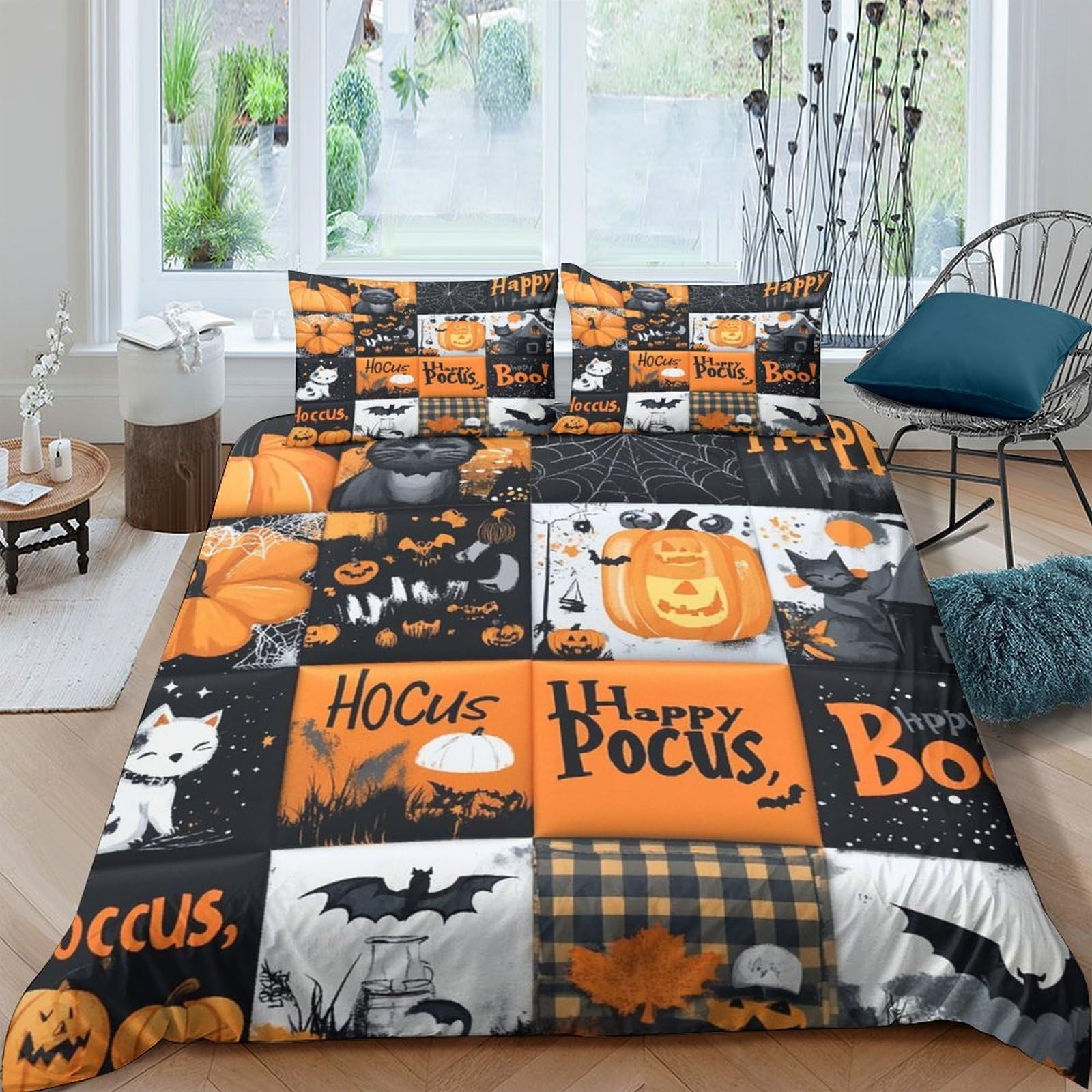 Ctjqhvkz Style-10 3D Printed Halloween Pumpkin Fitted Sheet Microfiber Soft Orange Black Bat Mattress Cover Bedroom Decor Single（135X200cm）