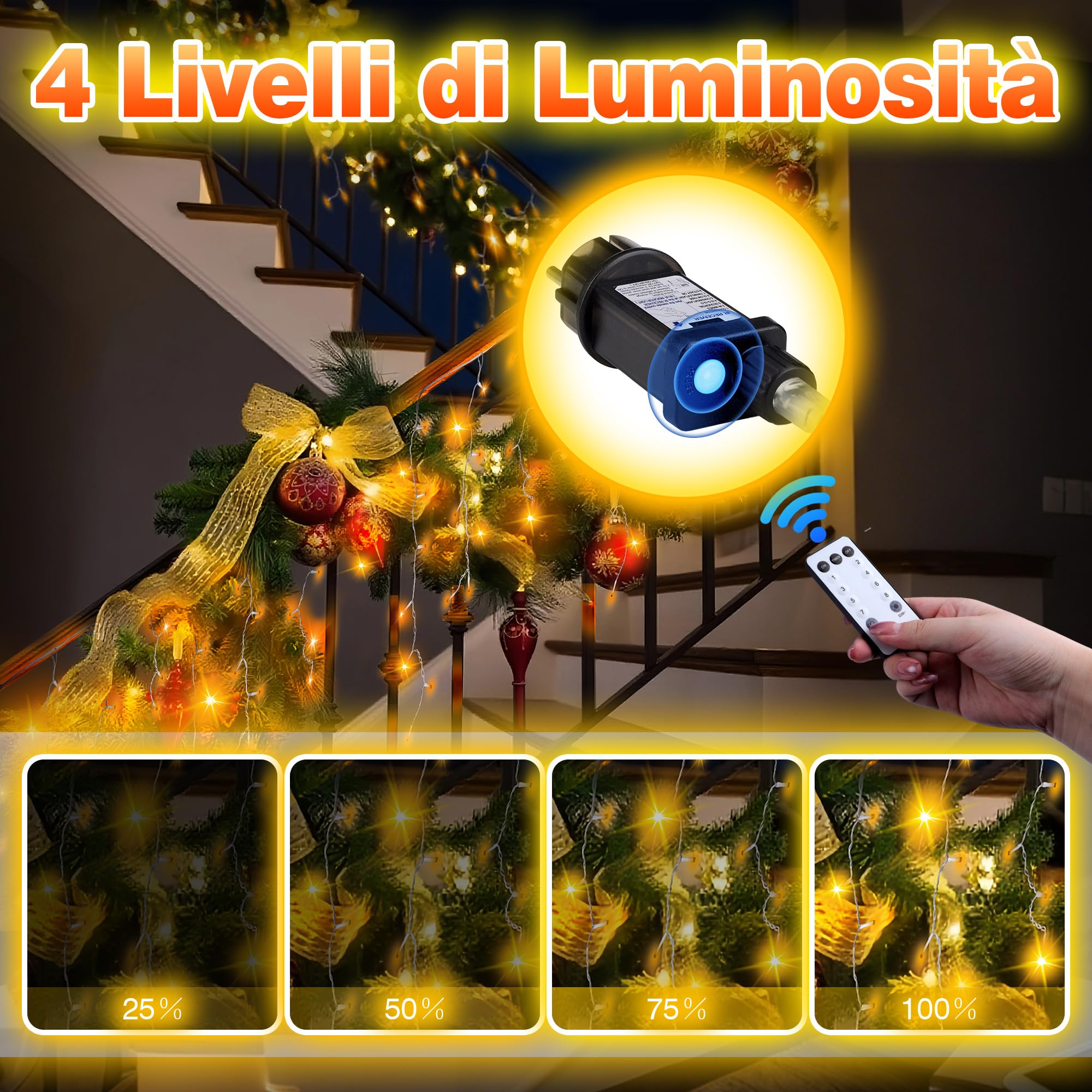 Xahpower Luci di Natale da Esterno Cascata, 624 LED 18M Luci di Natale da Esterno con Telecomando, 8 Modalità, Tenda Luminosa per Balcone, Natale, Matrimoni, Feste - Bianco Caldo