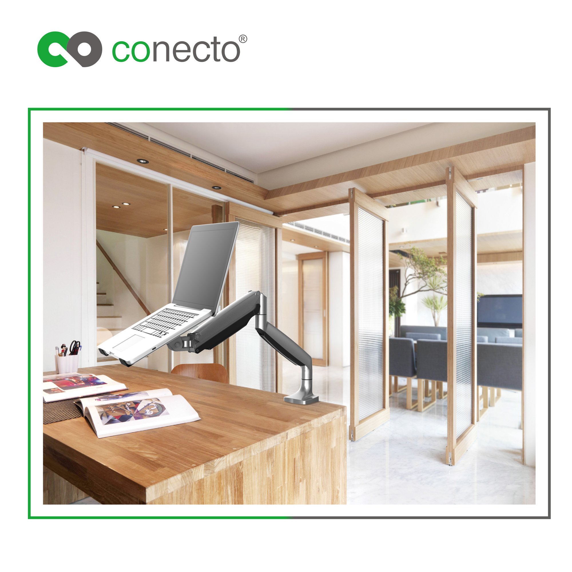 conecto, Soporte para portátil para Soporte de Monitor, VESA 75x75 a 100x100, Capacidad de Carga: 9,0 kg, Blanco