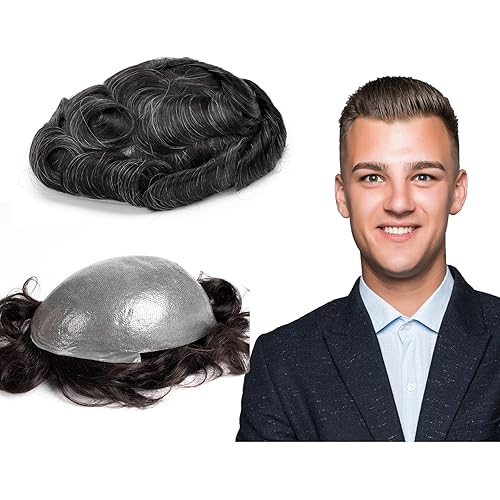 Miniatura 9 de GEXWORLDWIDE GEX - Peluca de cabello humano ultra fino de 62 colores para hombre, 0.002 in, 8 x 10 pulgadas, cabello humano negro azabache oscuro