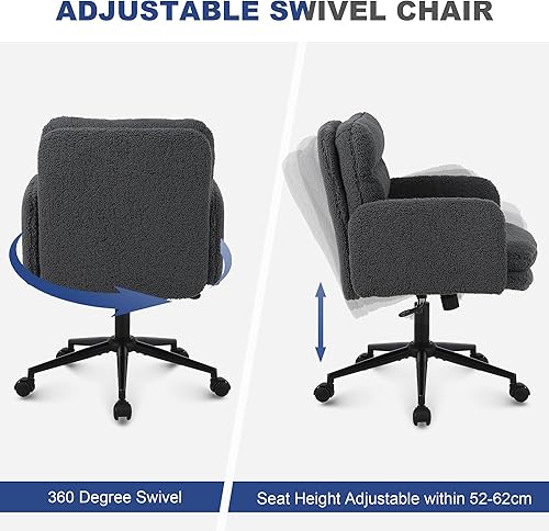 Miniatura 7 de Youhauchair Silla tapizada para oficina en casa, cachemira sintética, moderna, respaldo medio, silla de escritorio con ruedas, ergonómica, altura
