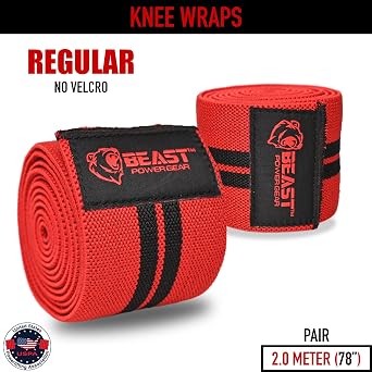 Beast Power Gear Knee Wraps (Pair) for Squats with Fastening Support, Powerlifting, Weightlifting, Cross Training, Leg Press,- Flexible 78 98 Knee Wraps for Squatting - Men & Women