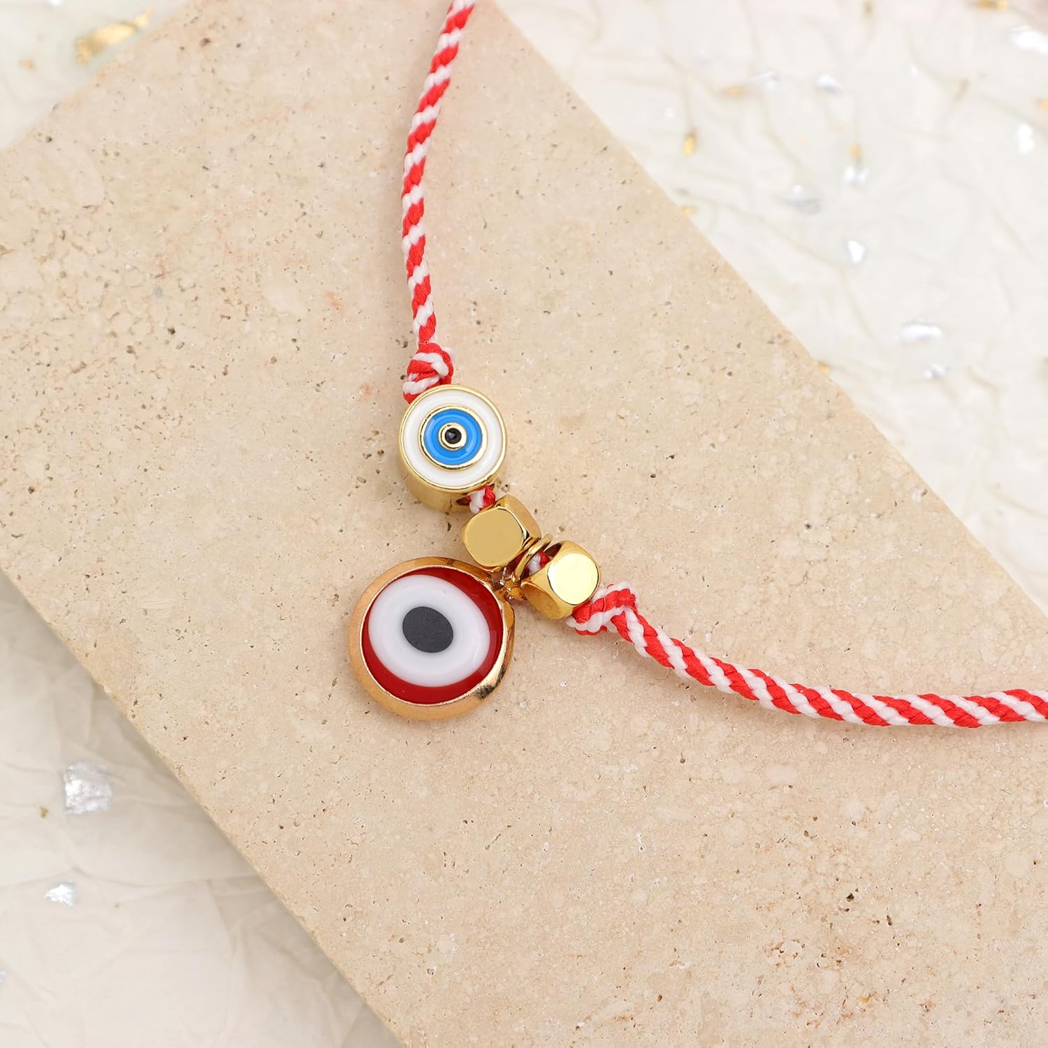 Evil Eye Protection Bracelets for Women, Handmade Red Braided String Bracelet Adjustable Gold Cube Beads Holiday Christmas Jewelry Gifts. - Image 5