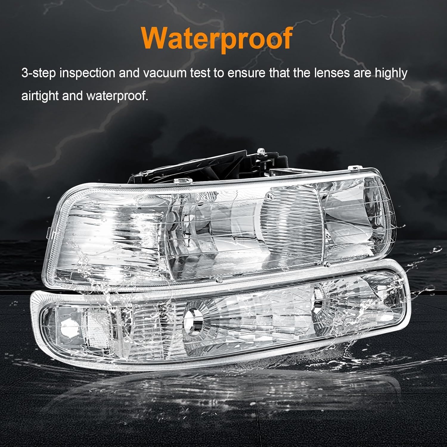 Headlight Assembly, Compatible with 1999 2000 2001 2002 Chevy Silverado 1500 2500/2001-2002 Silverado 1500HD 2500HD 3500HD Chrome Housing Clear Reflector