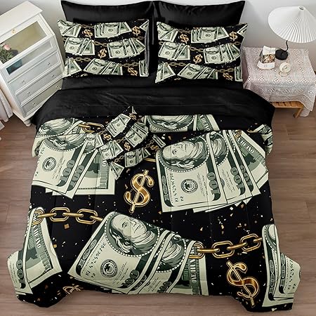 Money Dollar Pattern Print Bed Set Quilt