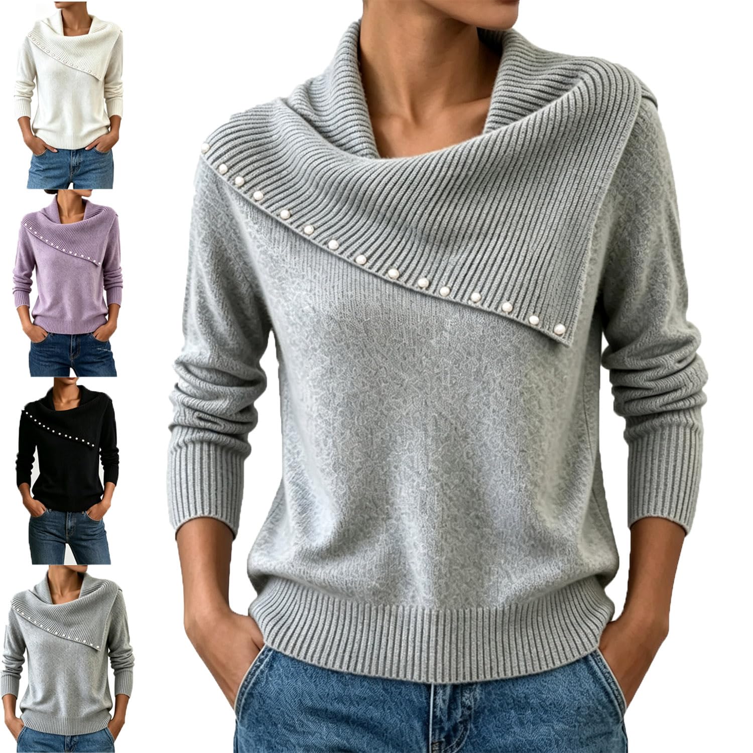 Maglione da donna asimmetrico con collo ad anello lavorato a maglia