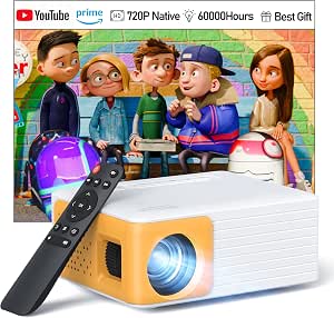 Built-in Apps & 2026 Upgraded] Mini Projector Support 4K 1080P Auto Keystone 180° Rotatable with WiFi 6 and Bluetooth 5.4, Projector Portable Compatibile with HDMI/TV Stick/Memory Stick/Laptop-White
