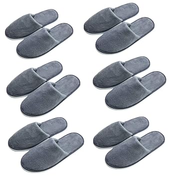 Tiger007 6 Pairs Spa Slippers - Closed Toe Fluffy Coral Fleece slippers,Non-Slip Slippers Fit Size for Men and Women,Thicken Washable Slippersfor Hotel Home Guest Used Gray