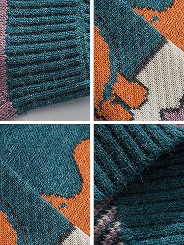 Miniatura 6 de Aelfric Eden Suéter de punto de dinosaurio de gran tamaño para hombre, suéter vintage de dibujos animados, suéter de manga larga para Navidad