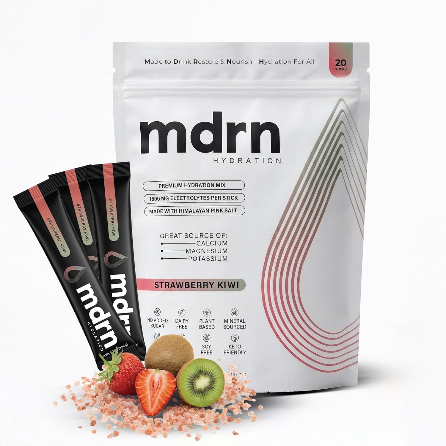 Electrolyte Mix | 1600mg+ Electrolytes w/Pink Himalayan Salt | No Sugar Added (20ct, Strawberry Kiwi)