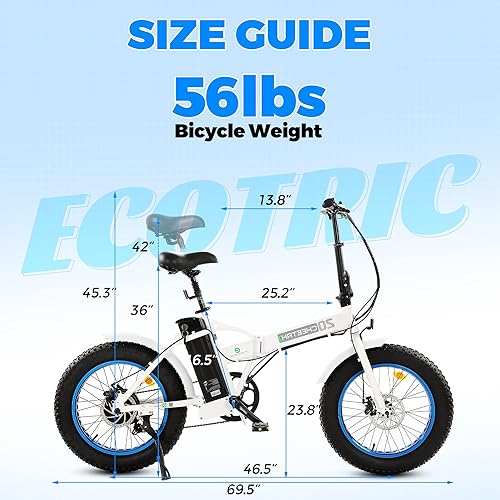 Miniatura 5 de ECOTRIC Bicicleta eléctrica para principiantes, 500 W, plegable, bicicleta E de 20 pulgadas, neumático grueso, plegable, bicicleta eléctrica