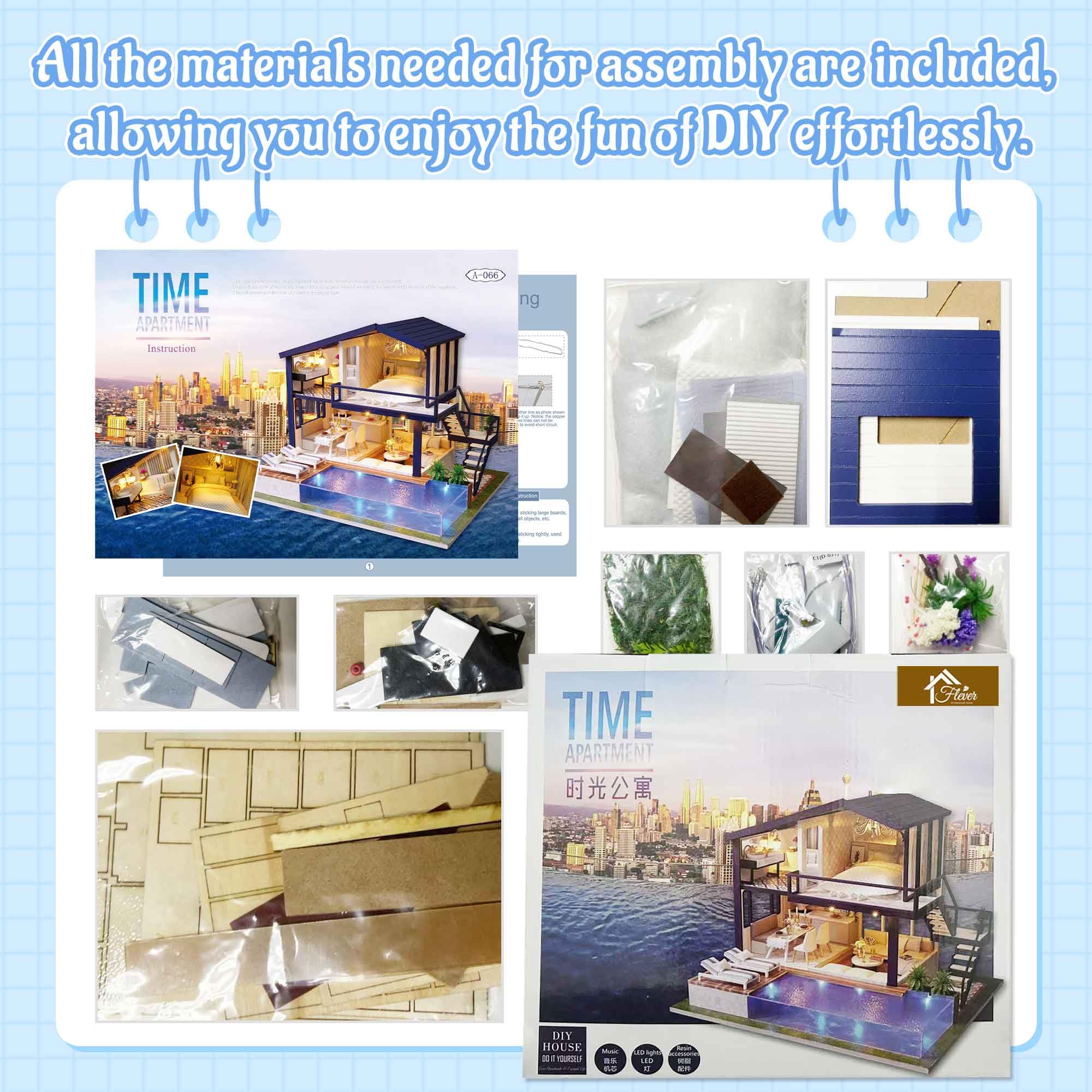 Kit de casa de muñecas en miniatura, manual creativo con muebles para regalo romántico de obras de arte (apartamento Perfect Time) 3