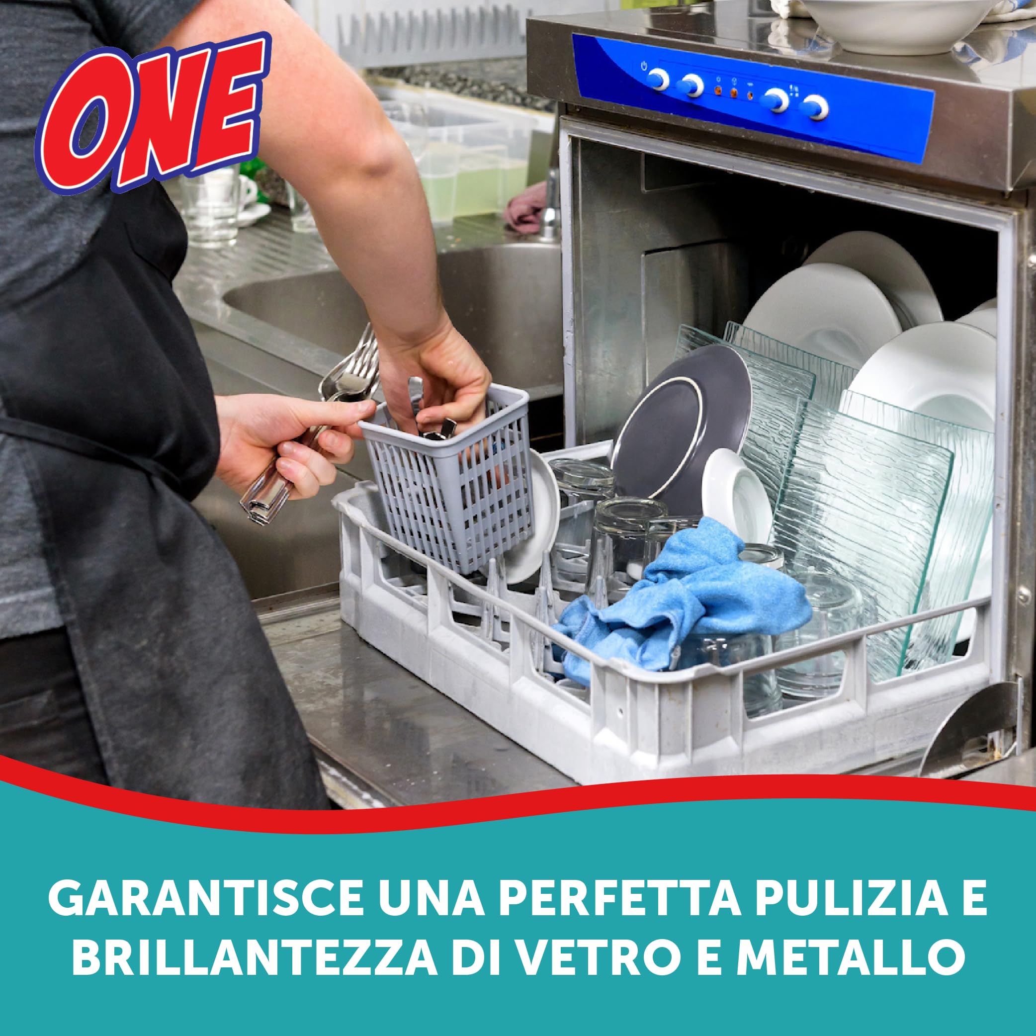 ONE 20 Litri di DETERGENTE SPECIFICO PER LAVASTOVIGLIE AD USO PROFESSIONALE Perfetta pulizia e brillantezza di vetro, acciaio, piatti (4 x taniche da 5 lt) Protezione Attiva Super Sgrassante