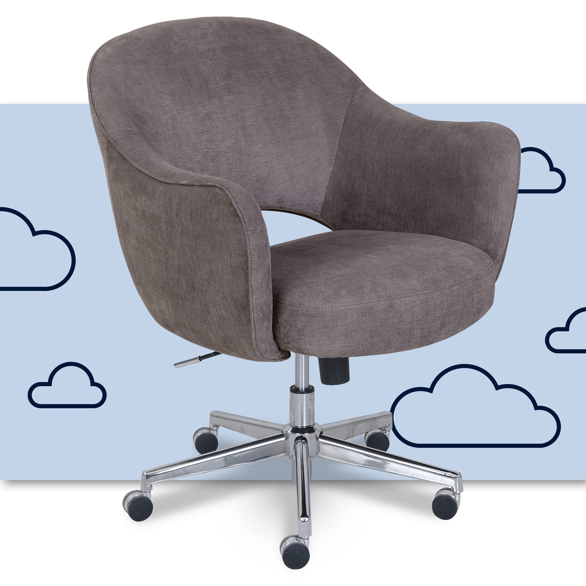 Serta Valetta Office, Home Desk Chair with Memory Foam Padding Midcentury Modern Style, Chrome