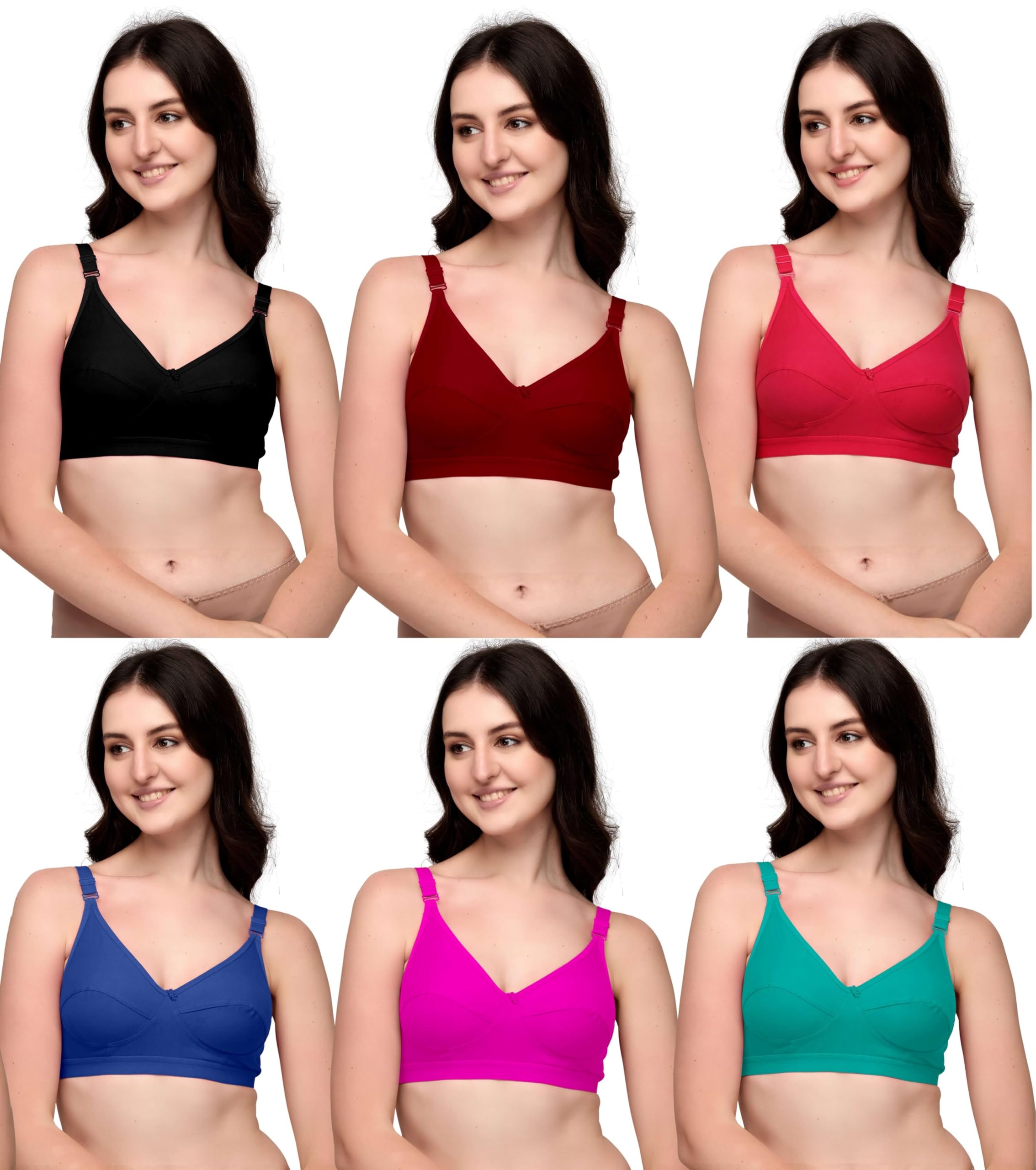 GROPOZWomen's Cotton Non Padded Non-Wired Regular Bra (Pack of 6)