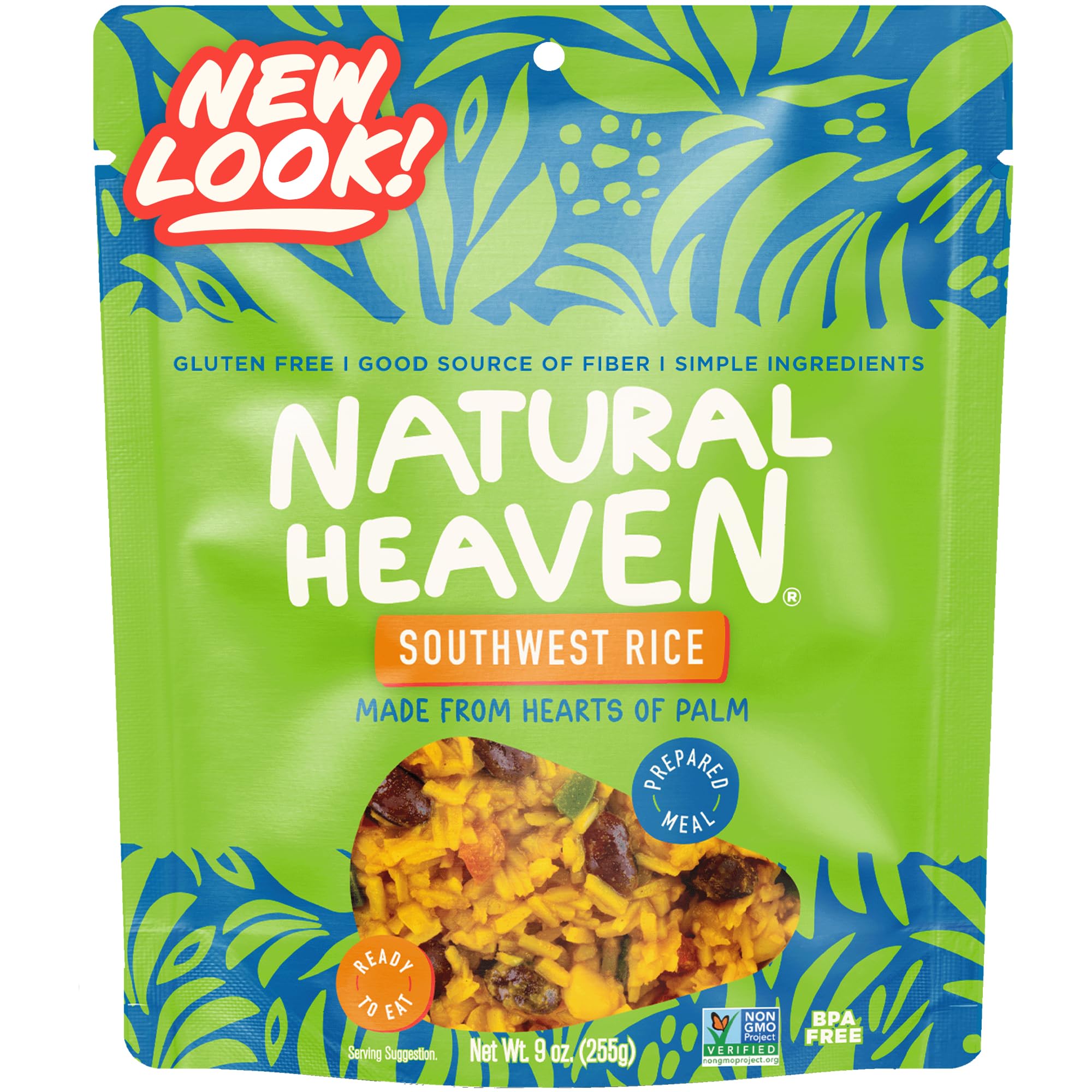 Natural Heaven Hearts of Palm Southwest Rice, Ready & Seasoned – Prepared Meals, New Delicious Recipe, Vegan Food, 9 Oz Pouch