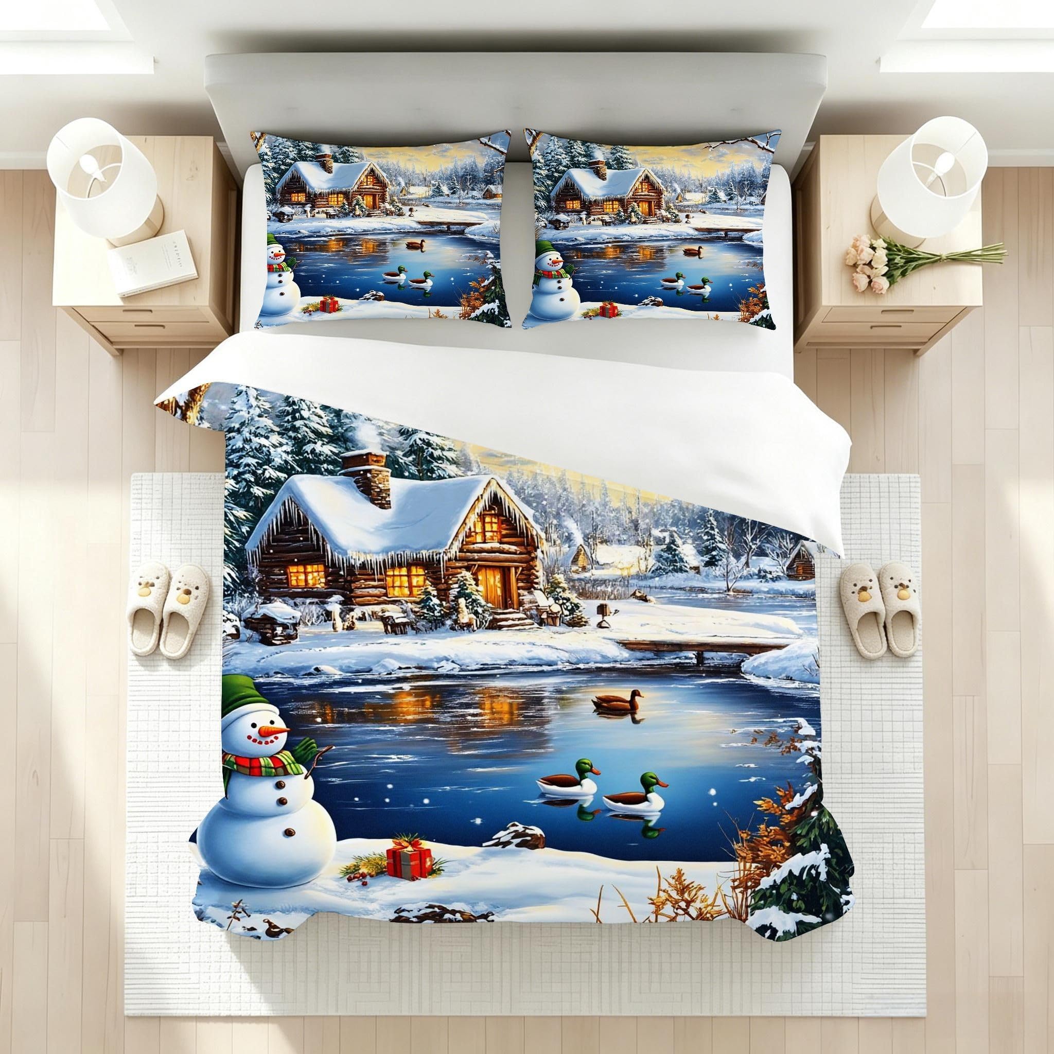Copripiumino Matrimoniale Pupazzo Di Neve Bianco 260x240, ZQ8010 | Traspiranti Durevoli Microfibra, per Tutta la Famiglia, Matrimoniale, per Tutte le Stagioni, con 2 Federe 50x80 cm