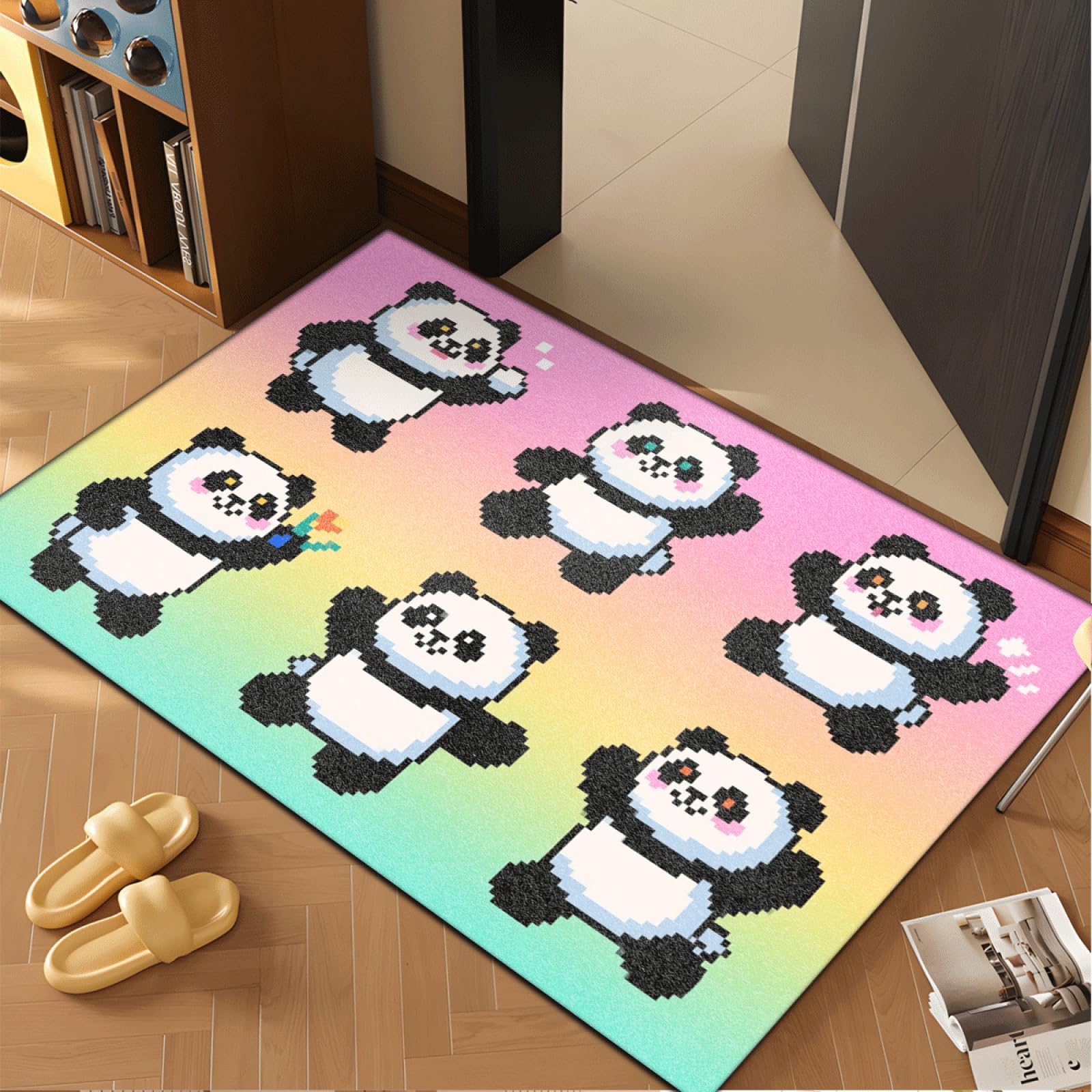 Paillasson Exterieur Entree Panda Orange Mignon Tapis Entree Interieur Facile à Nettoyer Paillasson Interieur Antidérapant Lavable en Machine pour Chambre Cuisine Couloir 80x120 cm