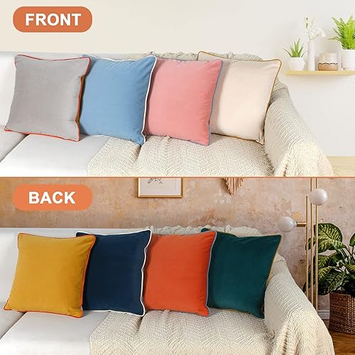 Miniatura 2 de Btyrle Juego de 4 fundas de almohada de terciopelo de 20 x 20 pulgadas, fundas de almohada decorativas de terciopelo modernas de doble color para