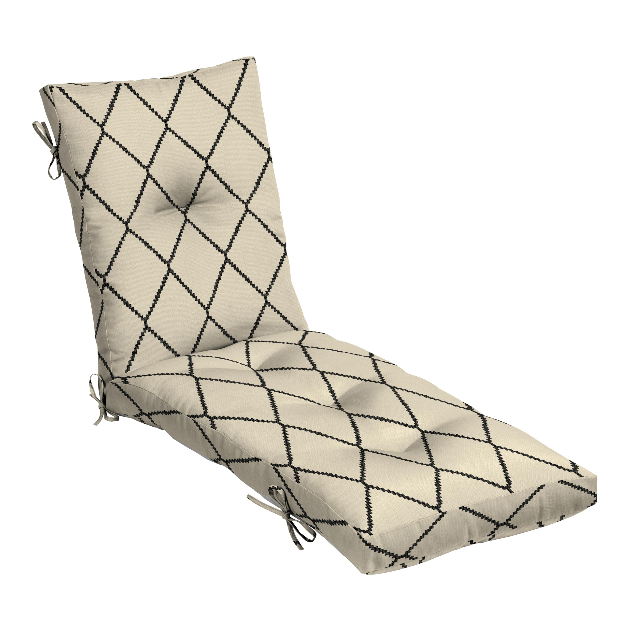 Arden Outdoor Plush Modern Tufted Chaise Cushion, 76 x 22, Rain-Proof, Fade Resistant, Tufted Cushion for Chaise Lounger Tan Diamond Trellis