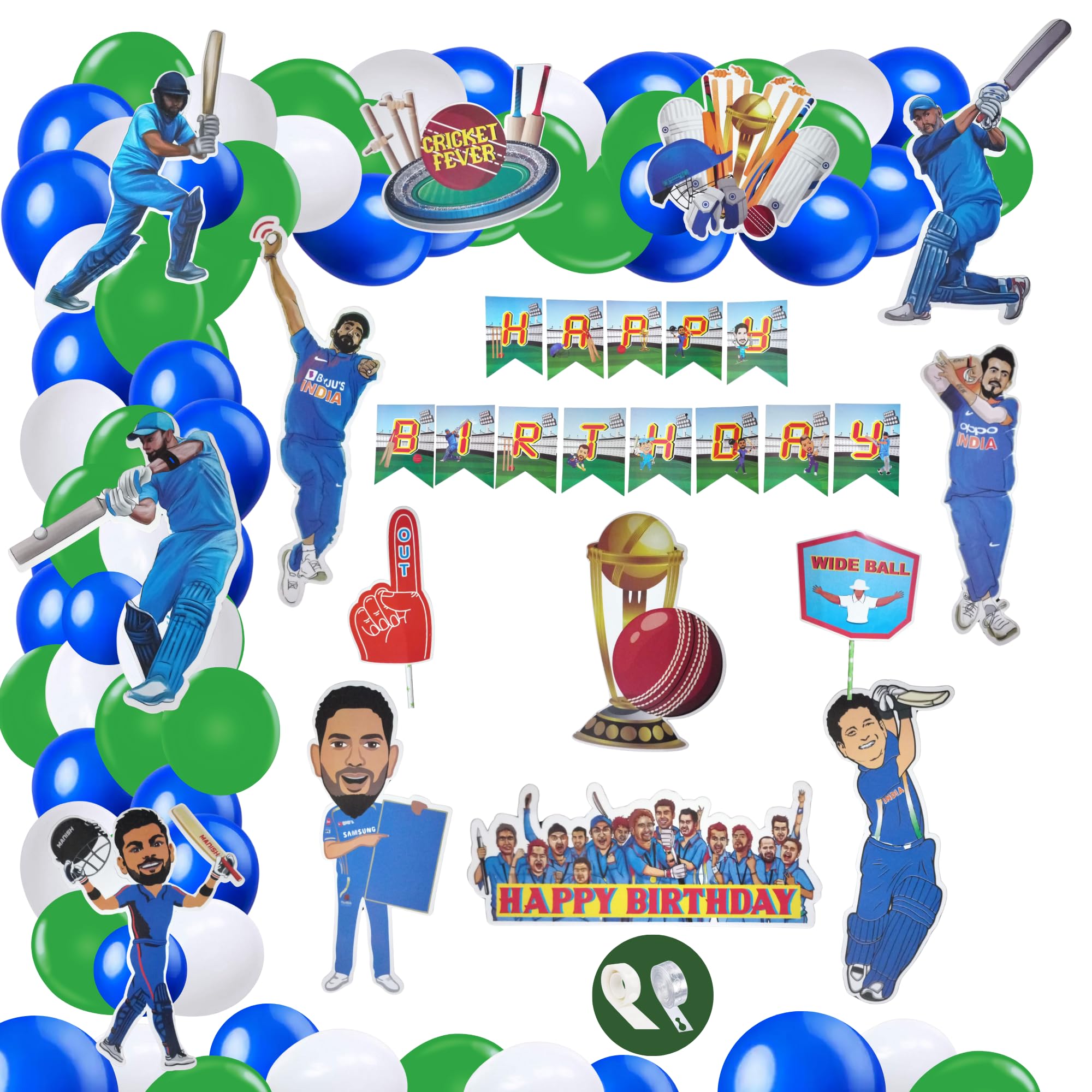 FI - FLICK IN Cricket Birthday Decorations For Boys 77 Pcs Indian Cricket Theme Happy Birthday Decoration(Pack of 77 , Multicolor)