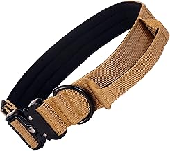 Wooflix Metal Dog Collar for Training and Walks | Nylon Collar with Tactical Metal Buckle and D-Ring for Medium and Large Dogs | Dog Collar for Heavy Breed Dogs (Beige T2, Large)