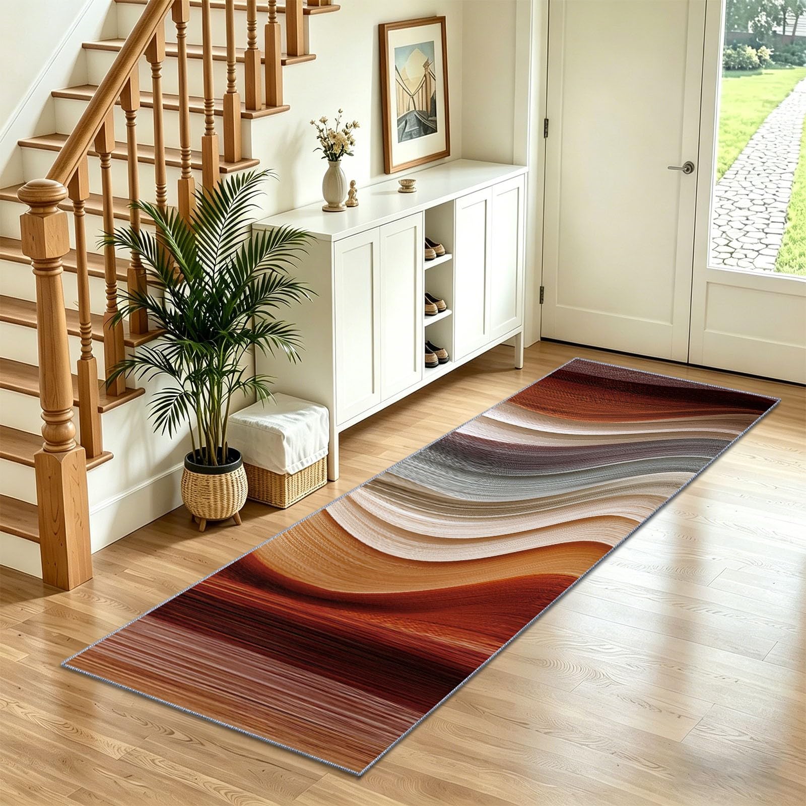 Tapis de couloir 60x180 cm courbe grain vertical marron antiderapant