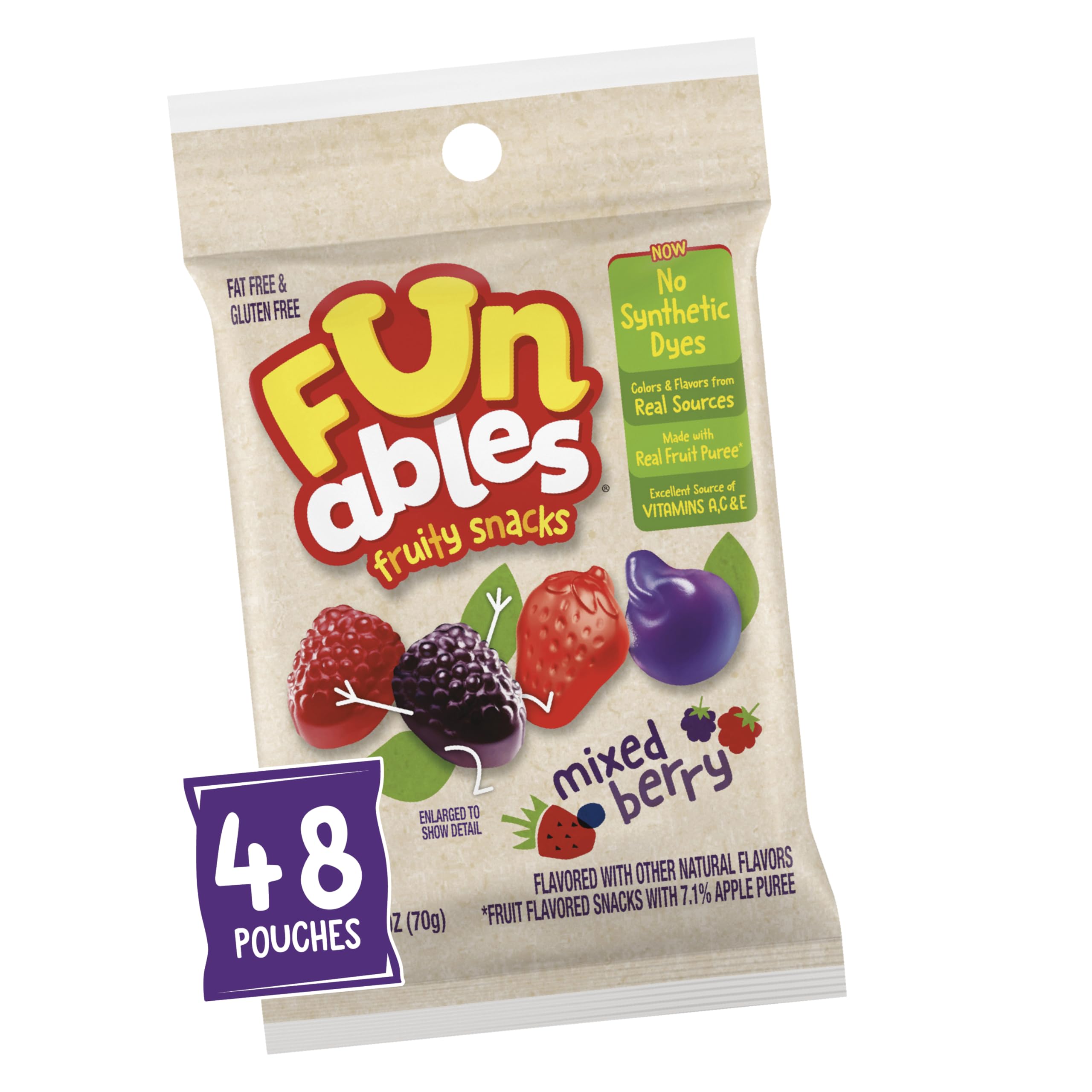 Funables Fruit Snacks, Mixed Berry Snacks, 2.5 Ounce Pouches (Pack of 48)