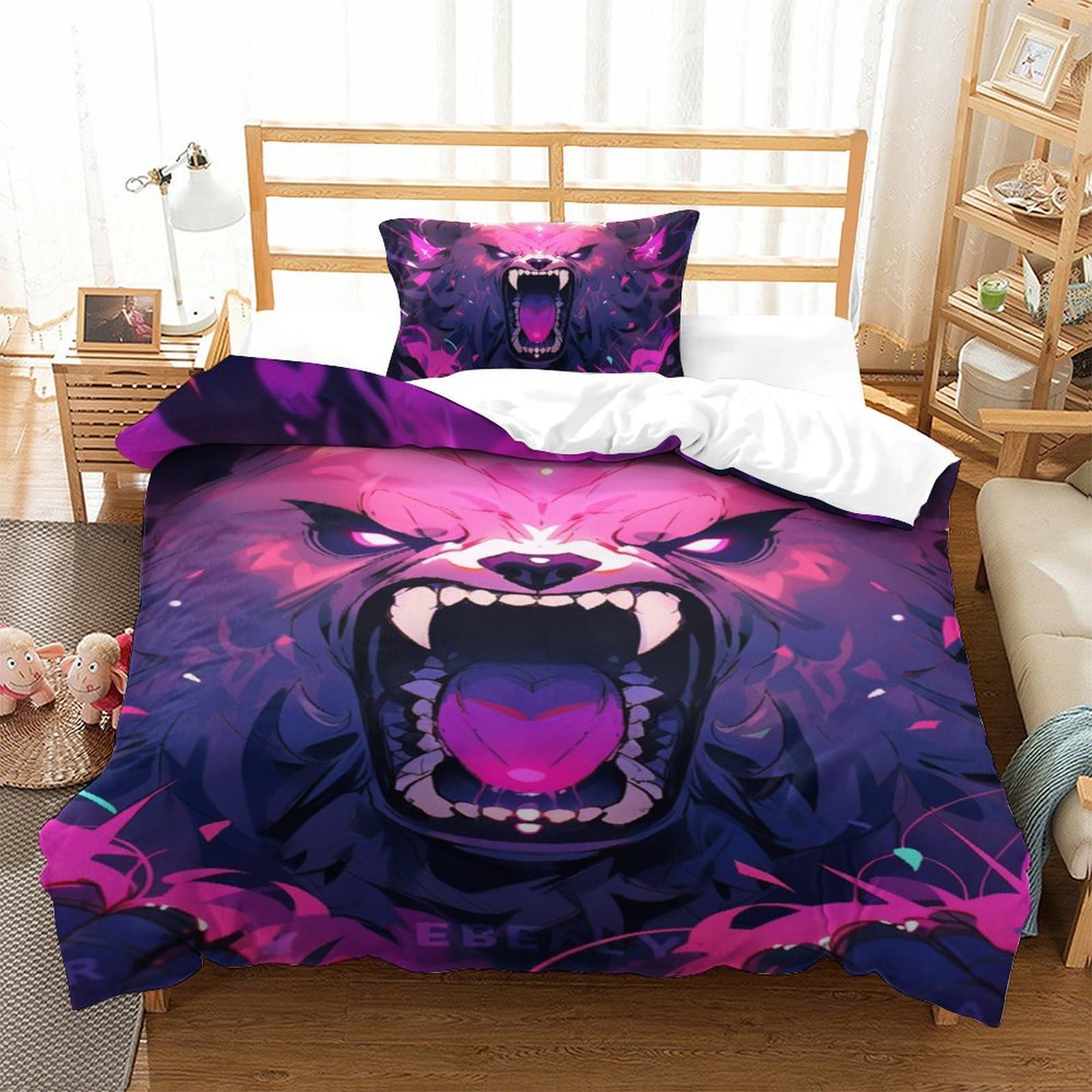 Housse de couette ours 3D pour lit d'enfant, parure de lit 135x200cm