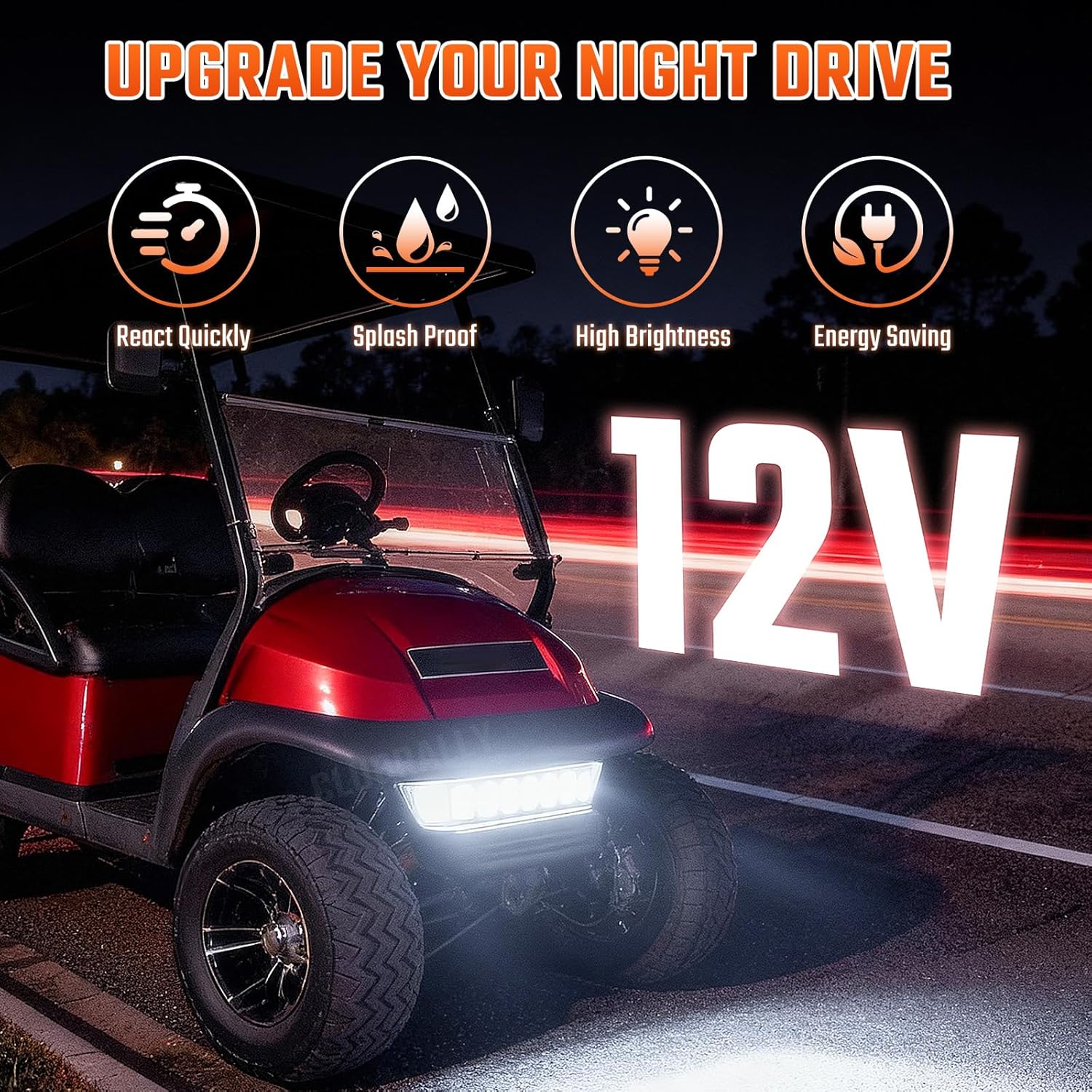 Club Car Precedent LED Headlight Assembly with Front Bumper, Replacement or Upgrade for 2004-Up Electric Golf Carts,OEM #102524801