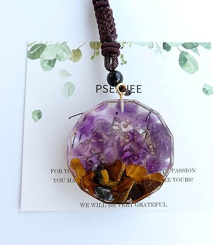 Miniatura 9 de Collar con colgante de orgón curativo de chakra de amatista y ojo de tigre, piedras de cristales curativos espirituales de reiki, piedras para