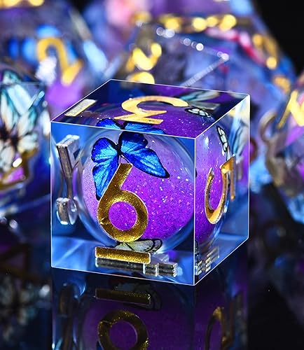 Miniatura 150 de AUSTOR Juego de dados DND de resina de núcleo líquido, de borde afilado, 7 troqueles, juego de dados DND de arena movediza hechos a mano