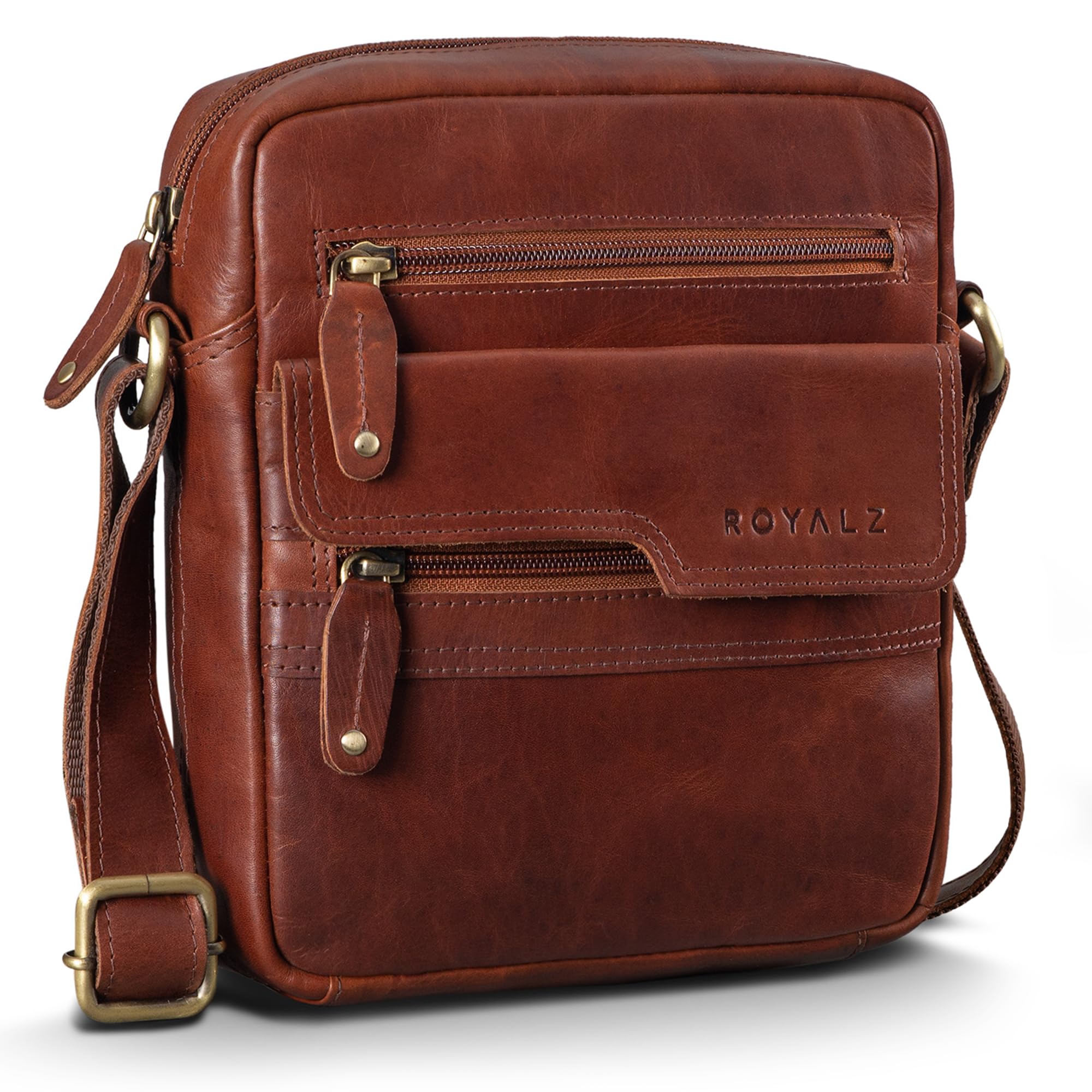 ROYALZ "Oregon Bandolera Hombre Piel Pequeña – Bolso Hombre de Piel Auténtica Vintage, Bolso Bandolera Hombre Compacto, Bolso Cruzado Hombre, Bolso Messenger de Cuero
