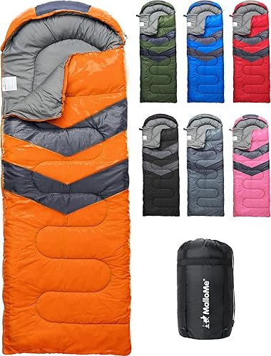 MalloMe Sacos de dormir para adultos para clima frío y cálido, saco de dormir para mochileros para niños de 10 a 12 años, niñas, niños, ligeros,