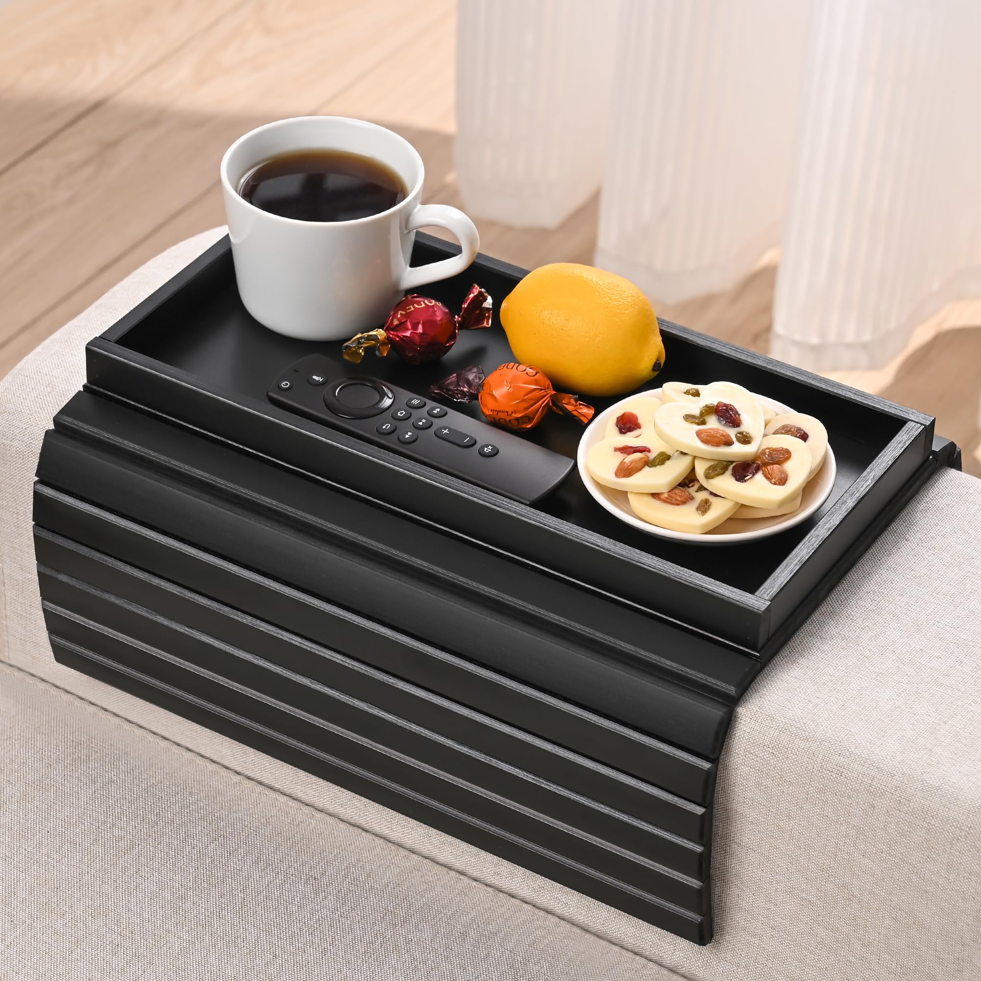 Bandeja de bambú para reposabrazos de sofá, bandeja para reposabrazos de sofá, bandeja plegable para reposabrazos, mesa de sofá para comer, bebidas, aperitivos, control remoto, teléfono