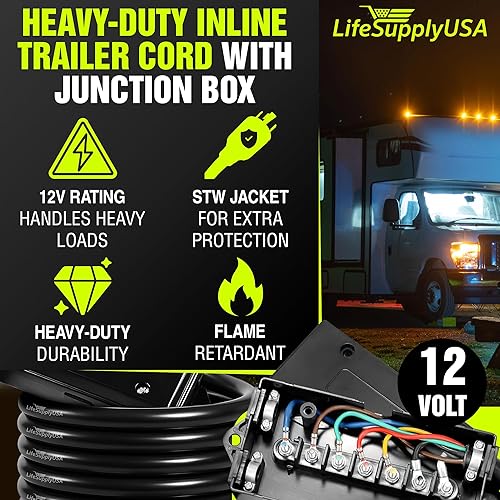 Miniatura 2 de Cable de remolque en línea resistente de 10 pies y 7 vías con caja de conexiones, cable de 10 AWG para una fácil instalación resistente a la
