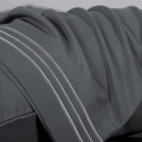 Miniatura 3 de CozyLux Hotel Luxury California King - Juego de sábanas de microfibra bordada de 4 piezas de la serie 1800, doble cepillado, bolsillo profundo de 16