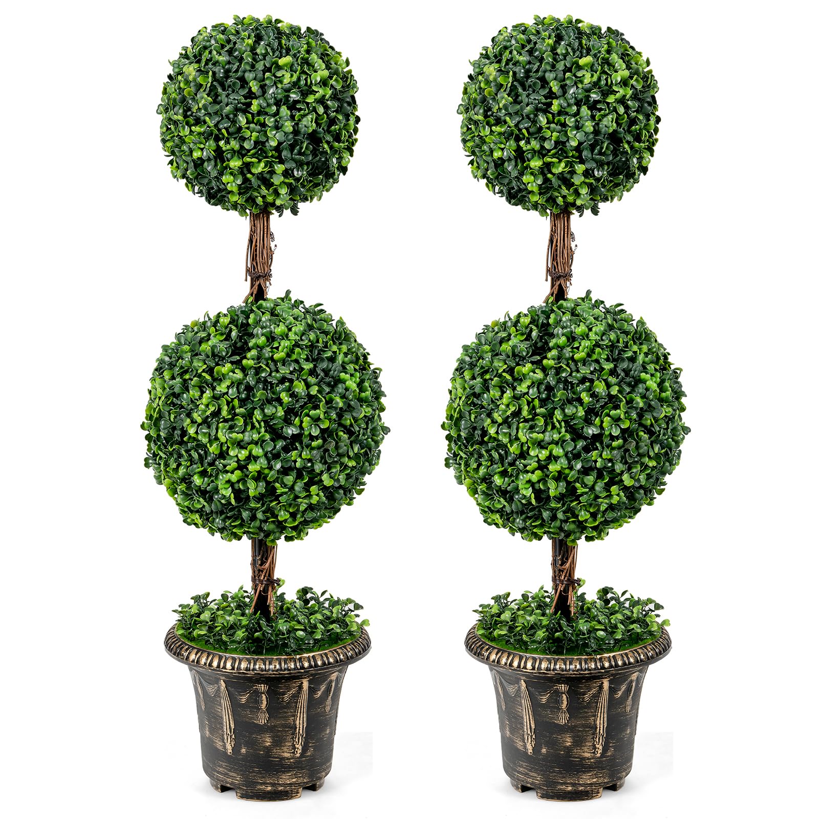 DREAMADE 3ft Boxwood Topiary Tree Artificial for Indoor/Outdoor, Fake Shrub Plant w/Cement-Filled Plastic Pot, Faux Topiary Ball Trees for Front Porch