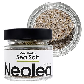 Neolea Mediterranean Herbs Salt from Greece Flaky Sea Salt Flakes for Baking, Cooking, Finishing, Topping, Meat, Pasta Fleur De Sel | Pairs Well w/Grilled Foods, Soups & More | 3.5 OZ 100G