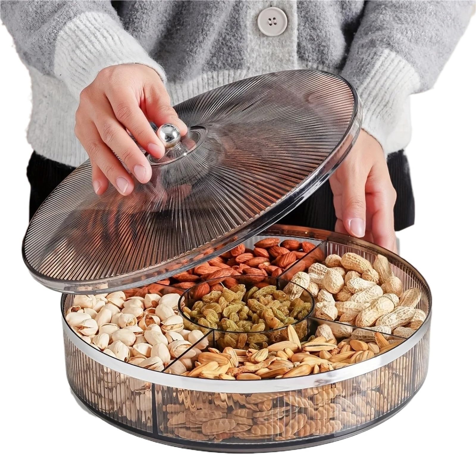 Snack-Frucht-Geteilter Teller-Box-Serviertablett-Regal mit Deckel für Partys