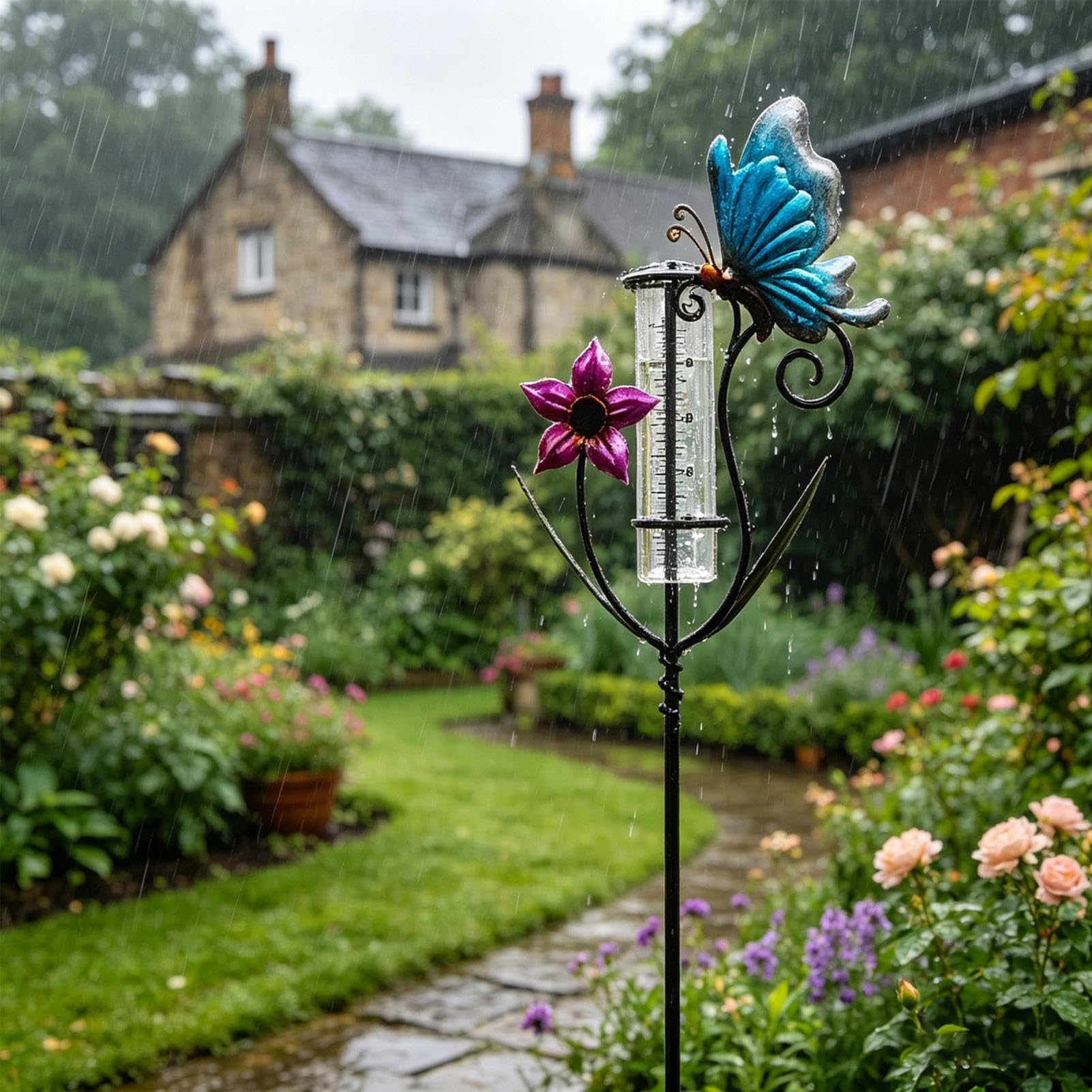 Pluviometro da Esterno con Asta di Misurazione Misuratore di Pioggia | Misuratore Acqua Piovana Ideale per Prato Cortile Terrazza Recinzione e