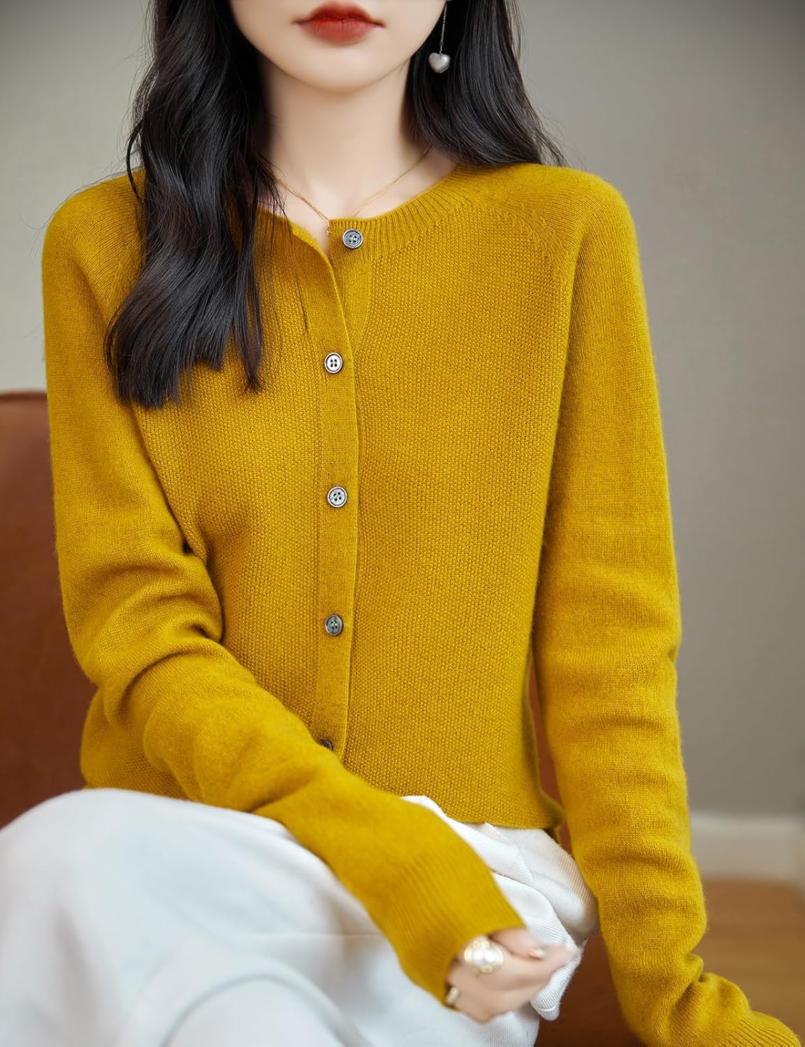 Chanyarn Women's Crewneck 100% Merino Wool Sweater 2025 Spring Fall Solid Long Sleeve Seamless Knitted Cardigan Sweater - Image 2