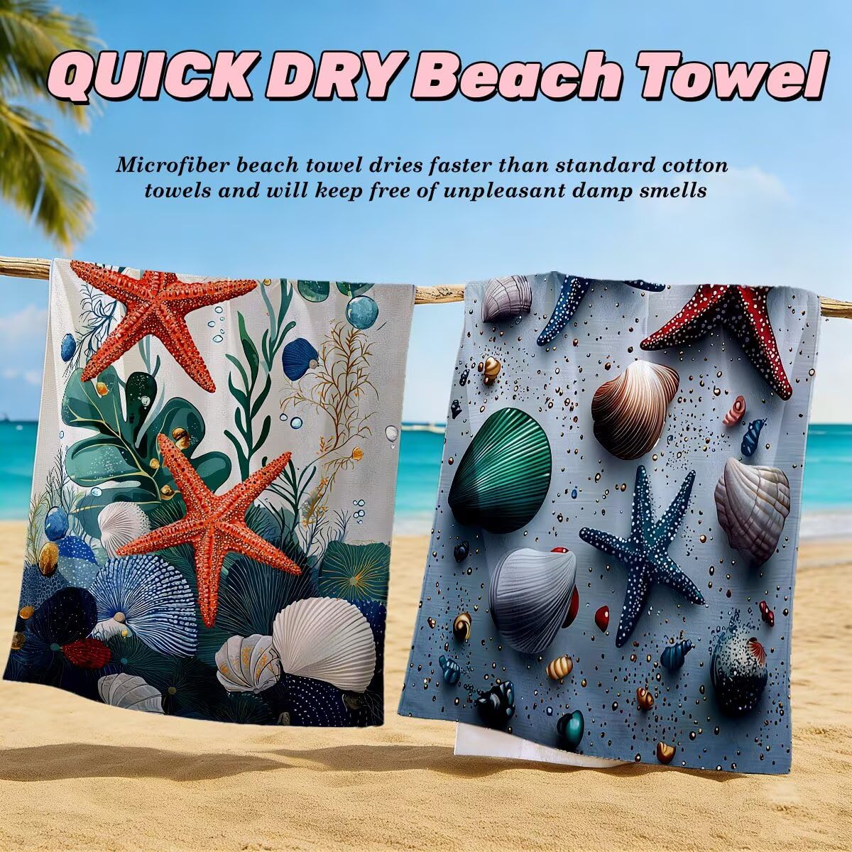 Toalla Playa 90x200 cm, Toalla Gimnasio Microfibra Secado Rapido, Juego de 2 Antiarena Toallas de Playa, Ligera Compacta Toallas Microfibra Grande para Viaje, Regalo Hombre Regalo Mujer (Océano) -4619