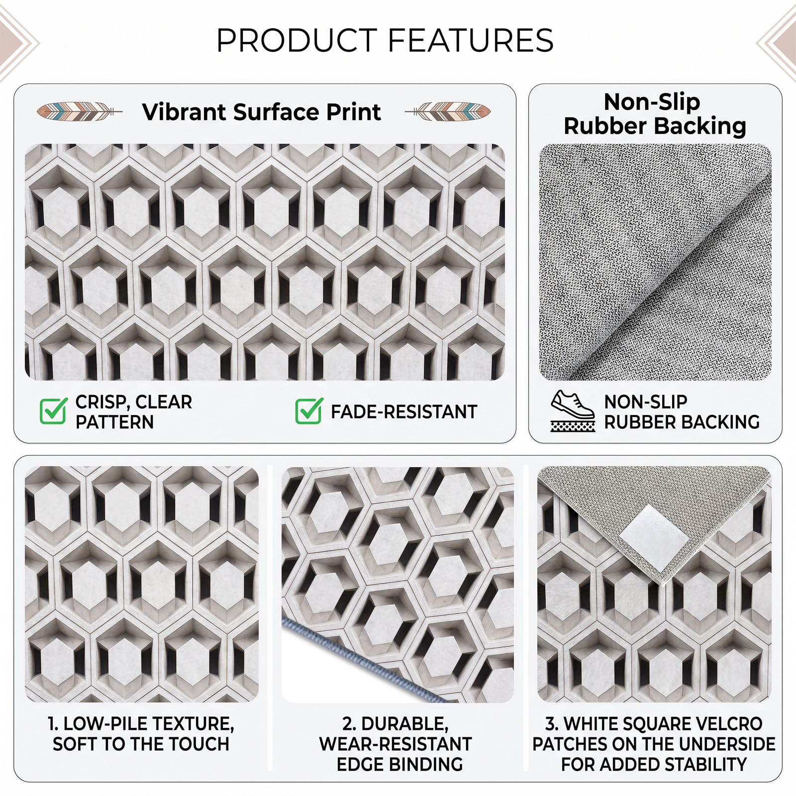Grand Tapis Salon 140x200cm 3D Illusion Optique, Tapis de Salon Lavable en Machine Antidérapant à Poil Ras, Blanc Géométrique Hexagone Doux Tapis Chambre Adulte pour Salle à Manger Couloir