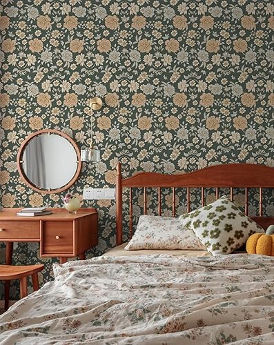 Miniatura 2 de Cohoo Home Papel tapiz floral negro para despegar y pegar, papel tapiz vintage con flores para armarios y cajones, papel tapiz bohemio autoadhesivo