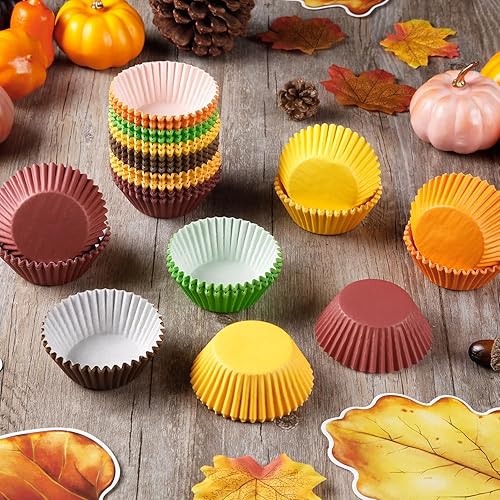 Miniatura 4 de GreenPine - 600 forros para cupcakes para hornear, color naranja, amarillo, marrón, soporte desechable para cupcakes de otoño, Acción de Gracias,