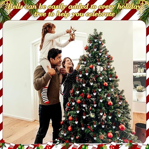 Miniatura 4 de 200 adornos de campana de Navidad Believe de 1.5 pulgadas, decoración de campanas de regalo para árbol de Navidad con tarjeta de cinta roja y bolsas